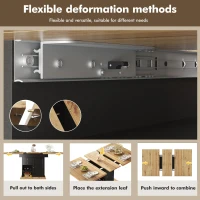 Telescopic Dining Table with Snack Shelf and Wine Rack for 4-6 People, Kitchen Table for Modern Living, 110L x 80W x 75H cm, Black+Natural(m-6)