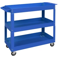 DURHAND Carrello porta attrezzi in acciaio con 3 ripiani su ruote, carico max. 150 kg, 83x35.3x76 cm, Blu(m-1)