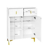 Elegant Sideboard with Adjustable Shelves and Gold-Plated Accents, Cabinet Ideal for Space-Saving Room, 83L x 35W x 101H cm, White+Gold(m-4)