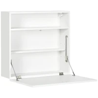 HOMCOM Secretária de Parede Moderna Dobrável Multifuncional com Prateleiras de Armazenamento Carga 40 kg 64x20x60 cm Branco(m-10)