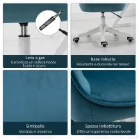 HOMCOM Sedia da Ufficio in Velluto con Funzione Massaggio e Cuscino Lombare Integrato, Altezza Regolabile, Girevole a 360°, Blu(m-7)