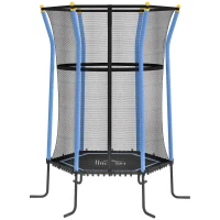 HOMCOM Trampoline voor Kinderen, Ø163,5 cm, met Veiligheidsnet, Gepolsterd, Staal, Belastbaar tot 50 kg, Zwart & Blauw(m-1)