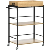 HOMCOM Carrello da Cucina a 3 Ripiani con Vassoio Rimovibile e Ruote Girevoli, 72x40x94cm, Legno e Nero(m-1)