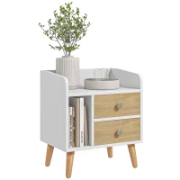 HOMCOM Chevet table de nuit design scandinave 2 tiroirs niche plateau pieds effilés inclinés bois massif chêne clair blanc(m-1)
