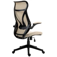 HOMCOM Sedia da Ufficio con Braccioli Ribaltabili, Altezza Regolabile e Schienale Inclinabile, Beige(m-11)