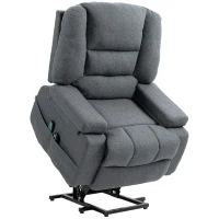 HOMCOM Poltrona Alzapersona Reclinabile con 8 Punti Massaggianti, in Tessuto Effetto Lino, 97x90x102 cm, Grigio(m-1)