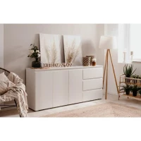 Buffet Capetown - Décor blanc brillant - Panneaux de particules - 3 portes - 3 étageres - 3 tiroirs - 179 x 80,5 x 40 cm(m-2)