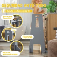 AIYAPLAY Torre de Aprendizaje para Niños con Pedal Altura Ajustable en 3 Niveles y Barrera de Seguridad 45x47,5x91 cm Gris(m-5)