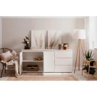 Buffet Capetown - Décor blanc brillant - Panneaux de particules - 3 portes - 3 étageres - 3 tiroirs - 179 x 80,5 x 40 cm(m-4)