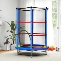 HOMCOM Kindertrampoline met Veiligheidsnet, Elastische Veren, tot 45 kg Belastbaar, Stalen Frame, Ø140x160cm, Veelkleurig(m-11)