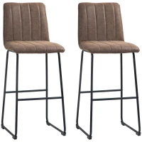 HOMCOM Set 2 Sgabelli da Bar Moderni con Poggiapiedi e Schienale, in Pelle PU e Acciaio, 44x50x109 cm, Marrone Scuro(m-11)
