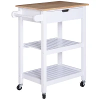 HOMCOM Carrello da Cucina Salvaspazio 2 Ripiani 1 Cassetto 1 Portasciugamani 4 Rotelle, Legno, Bianco, 64x39x84.5cm(m-11)