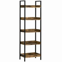 HOMCOM Libreria Stile Industriale a 5 Ripiani in Legno e Metallo, 48x30x155cm, Marrone Rustico(m-11)
