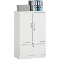 HOMCOM Mueble de Oficina en Acero con Estante Interno Ajustable y Cajón, 80x40x130 cm, Blanco(m-6)