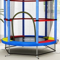 HOMCOM Kindertrampoline met Veiligheidsnet, Elastische Veren, tot 45 kg Belastbaar, Stalen Frame, Ø140x160cm, Veelkleurig(m-8)