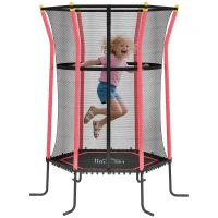 HOMCOM Kindertrampoline, Ø163,5 cm, met Veiligheidsnet, Gevoerd, Staal, Belastbaar tot 50 kg, Zwart & Rood(m-11)