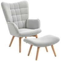 HOMCOM Poltrona Relax con Pouf Poggiapiedi in Velluto a Costine con Schienale Alto e Braccioli, Grigio(m-11)