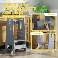 AIYAPLAY Torre de Aprendizaje para Niños con Pedal Altura Ajustable en 3 Niveles y Barrera de Seguridad 45x47,5x91 cm Gris(m-4)