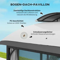 Outsunny Tuinpaviljoen, 3,3 x 4 m Partytent met Netgordijnen, Dubbeldeks Dak, Kunstleder Coating, Metalen Frame, Lichtgrijs(m-4)