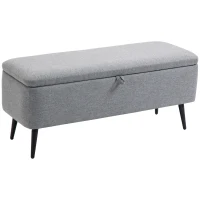 HOMCOM Banco de Armazenamento Estofado em Linho com Tampa Abatível e Pés de Aço Carga Máxima 150kg 101x38,5x44,5 cm Cinza(m-10)
