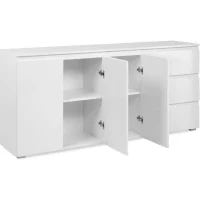 Buffet Capetown - Décor blanc brillant - Panneaux de particules - 3 portes - 3 étageres - 3 tiroirs - 179 x 80,5 x 40 cm(m-5)