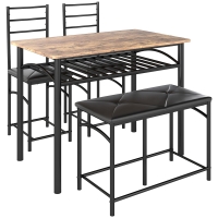 HOMCOM 4-teiliges Esszimmer-Set, Platzsparendes Set aus Tisch, 2 Stühlen und Bank, für kleine Räume, Metall, Holz, Braun
