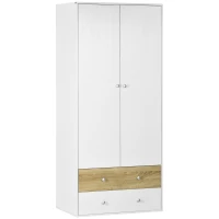HOMCOM Roupeiro de Madeira Armário para Roupas com 2 Portas 2 Gavetas e 1 Barra para Pendurar 80x50x180 cm Branco e Carvalho(m-10)