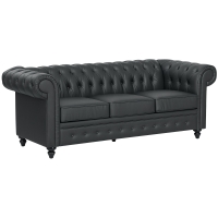 HOMCOM Divano 3 Posti Stile Chesterfield Trapuntato con Molle Insacchettate, Finta Pelle, 213x86x79 cm, Nero