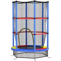 HOMCOM Kindertrampoline met Veiligheidsnet, Elastische Veren, tot 45 kg Belastbaar, Stalen Frame, Ø140x160cm, Veelkleurig(m-1)