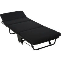 HOMCOM Klappbett 65x184 cm, Erwachsene Gästebett Klappbar mit 6 cm Dicker Schaumstoff, Reisebett mit Metallrahmen, Feldbett mit Rollen und höhenverstellbarem Kopfteil, bis 120 kg belastbar, Schwarz(m-11)