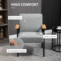 HOMCOM Modern Accent Chair with Cushioned Seat and Back, Upholstered Fireside Chair for Living Room, Comfy Chair with Wood Armrests and Steel Legs, Grey(m-4)