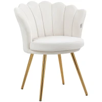 HOMCOM Fauteuil coquillage chaise coiffeuse fauteuil en velours fauteuil de salon avec pieds en métal doré crème(m-12)