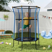 HOMCOM Trampoline voor Kinderen, Ø163,5 cm, met Veiligheidsnet, Gepolsterd, Staal, Belastbaar tot 50 kg, Zwart & Blauw(m-10)