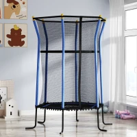 HOMCOM Trampoline voor Kinderen, Ø163,5 cm, met Veiligheidsnet, Gepolsterd, Staal, Belastbaar tot 50 kg, Zwart & Blauw(m-2)