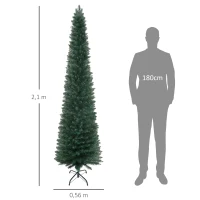 HOMCOM Árvore de Natal Artificial Altura 210cm com 510 Ramos de Folhas de PVC Ignífugos Base Dobrável e Suporte Metálico Verde(m-3)