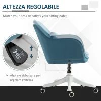 HOMCOM Sedia da Ufficio in Velluto con Funzione Massaggio e Cuscino Lombare Integrato, Altezza Regolabile, Girevole a 360°, Blu(m-5)