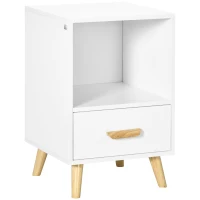 HOMCOM Mesa de Cabeceira Mesa Auxiliar Moderna com 1 Gaveta e Compartimento de Armazenamento 40x40x62cm Branco e Madeira(m-10)