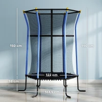 HOMCOM Trampoline voor Kinderen, Ø163,5 cm, met Veiligheidsnet, Gepolsterd, Staal, Belastbaar tot 50 kg, Zwart & Blauw(m-3)