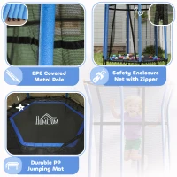 HOMCOM Trampoline voor Kinderen, Ø163,5 cm, met Veiligheidsnet, Gepolsterd, Staal, Belastbaar tot 50 kg, Zwart & Blauw(m-6)
