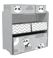 ZONEKIZ Raft Mobil pentru Jucării, Comodă cu 6 Rafturi Detașabile din Material Textil, 63x30x66 cm, Gri(m-1)
