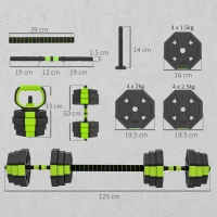 SPORTNOW Set di Manubri Regolabili da 25 kg 4 in 1, con funzione di Kettlebell, Manubri, Bilanciere e Supporto per Flessioni, Verde(m-3)