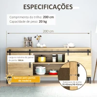 HOMCOM Ferragens Portas de Correr 200 cm Kit para Porta de Correr Dupla Largura 50 cm Aço Carbono Preto(m-4)