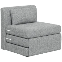 HOMCOM Fauteuil chauffeuse pliant 3 en 1 avec coussin, convertible, matelas dépliant pour invités, salon, bureau, gris(m-12)