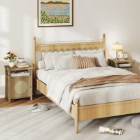 HOMCOM Set aus 2 schmalen Nachttischen Beistelltisch offenes Fach Schrank Rattan-Finish, 40 x 35 x 55 cm braun(m-2)