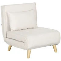 HOMCOM Sofá Cama Individual Poltrona Cama Dobrável Estofada em Linho Sintético com Encosto Ajustável em 6 Posições 72x78x79 cm Creme(m-1)