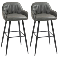 HOMCOM Set 2 Sgabelli Bar in Finta Pelle con Poggiapiedi Grigio
