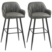 HOMCOM Set 2 Sgabelli da Bar Moderni con Poggiapiedi e Schienale, Finta Pelle PU e Acciaio, Grigio(m-1)
