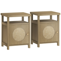 HOMCOM Set aus 2 schmalen Nachttischen Beistelltisch offenes Fach Schrank Rattan-Finish, 40 x 35 x 55 cm braun