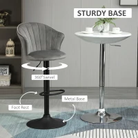 HOMCOM Bar Stool Set of 2 Adjustable Height Upholstered Swivel Counter Chairs with Backrest, Footrest, Grey(m-5)