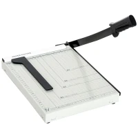 HOMCOM Tagliacarte per 12 Fogli max con Griglia e Stampa Metrica, in Metallo e ABS, 48x26.5x5 cm, Bianco e Nero(m-11)
